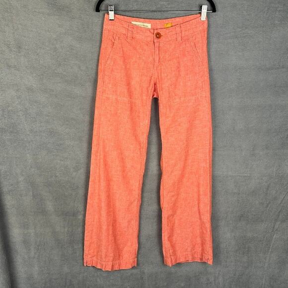 Pilcro Anthropologie Pants Women 0 Pink Linen Wide Leg Pockets Beach Boho Resort - Picture 1 of 12